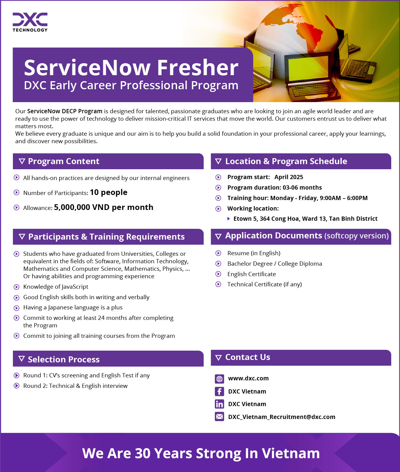 Thông tin tuyển dụng ServiceNow Javascript Intern At DXC Việt Nam ...